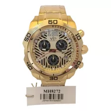 Relógio Masculino Vip Mh-8272 Cronógrafo Dourado