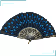 Leque Para Festa Cor Azul Lantejoula41cmx23cm