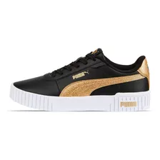 Tenis Puma Carina 2.0 Distressed Negro Dorado 387622-01