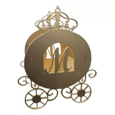 20 Carruagem Princesas Mdf - Dourada Cachepô Centro De Mesa