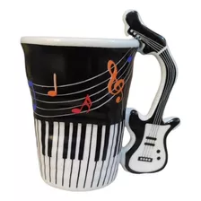 Caneca Xicara Musical Amassado Em Porcelana Cor Preto Nota Colorida