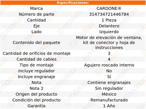 (1) Motor Elevacin Ventana Del Izq Isuzu Oasis 96/99 Reman Foto 5