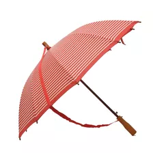 Paraguas Bandolera Largo Reforzado Rayado Rojo