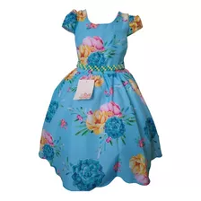 Vestido Infantil Daminha Florista Azul Princesa Com Laço