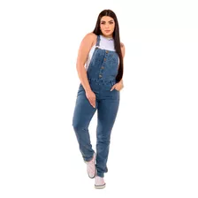 Jardineira Jeans Feminina Longa Slim Lavagem Lançamento Moda