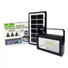 Kit Foco+panel Solar+ampolletas+cable Usb Camping Cclamp-03 Color Negro