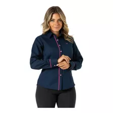Camisa Feminina Azul E Rosa Santorini Maquineta Premium