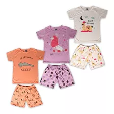 Kit 3 Conjuntos De Pijamas Infantil P/ Menina Brilha Escuro