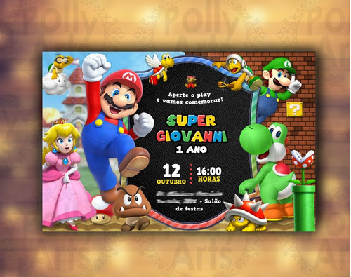 Arte Convite Digital Virtual Super Mario Bros