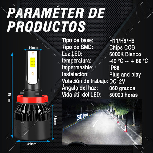 Kit Faros Luz Led 9005 H11 H8 14000lm Para Honda Alta/baja Foto 9