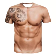 R 3d Muscular Man Print Fashion Fitness Com Gola Redonda 294