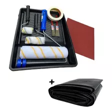 Kit Pintura Parede Bandeja Rolo Lã Fita Crepe E Pincel 19 Pç