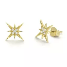 Brinco De Ouro Feminino Diamante Brilhante Estrela Luxo
