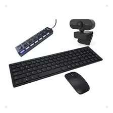 Teclado E Mouse Sem Fio + Webcam Hd 1080p Kit Home Office 