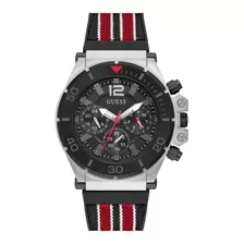 Reloj Guess Gw0415g1 Pulso Lona Color De La Correa Negro Color Del Bisel Plata Color Del Fondo Negro