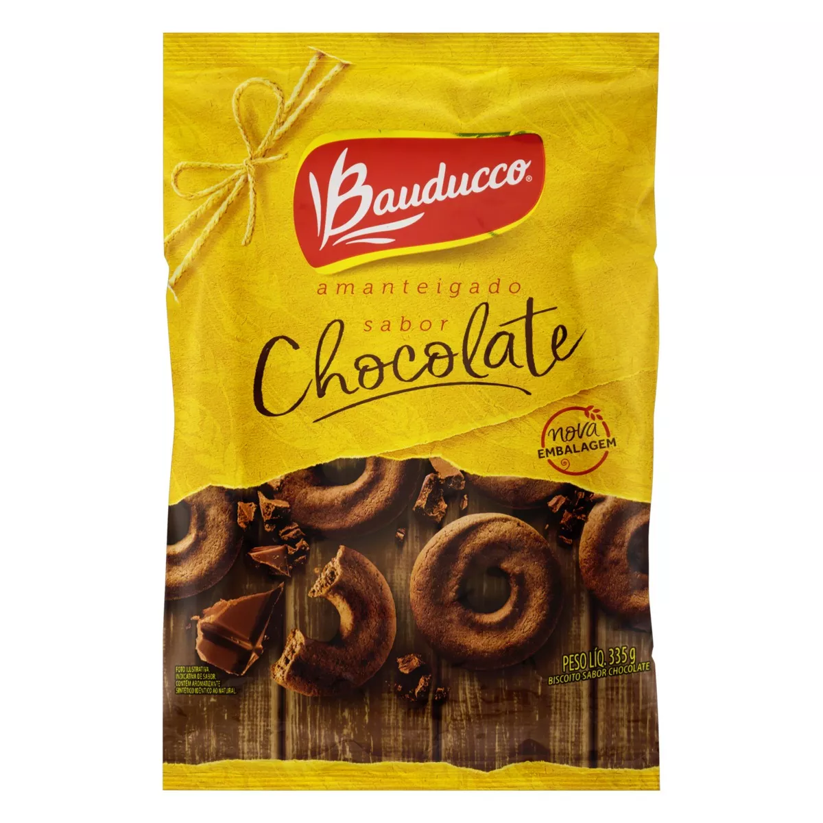 Biscoito Amanteigado Chocolate Bauducco Pacote 335g Embalagem Econômica