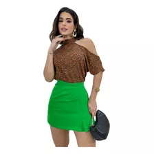 Blusa Blusinha Feminina Manga Curta Soltinha Ombro Vazado 