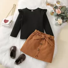 Conjunto Niña Falda Café Lazo