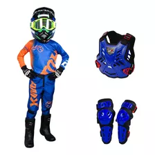 Conjunto Infantil Bike Azul Extreme +colete+joelheira