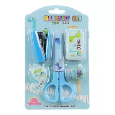 Set Escolar Infantil Tijera Cintas Abrochadora Kawaii 