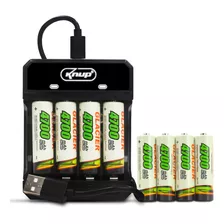 Kit 8 Pilhas Aa Recarregáveis Com Indicador De Carga Bivolt