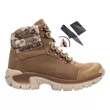 Bota Coturno Couro Legítimo Bico Pvc Caterpillar + Brinde