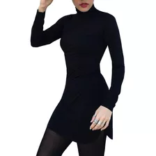 Vestido Inverno Gola Alta Manga Longa Moda Casual Balada2016