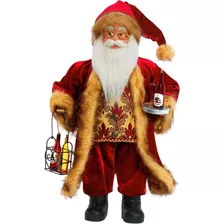 Boneco Natal Papai Noel Sommelier Tecido 41cm Cor Vermelho Sem