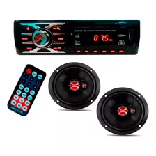 Kit Mp3 Automotivo Bt Sd Usb Fm + Par Falantes 6 Polegadas