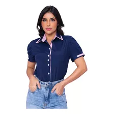 Blusas Femininas Poá Manga Curta Social Botões Camisas Gola