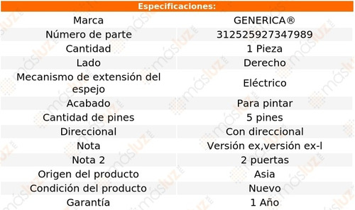 Espejo Der Elect P/pintar C/direcc 5 Pines Accord 13/15 Foto 2