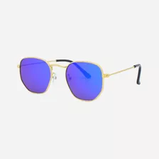 Óculos De Sol Ywi Hexagonal Azul Espelhado