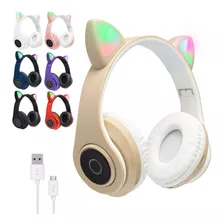 Auriculares Oreja De Gato Gamer Bluetooth Luz Led Neko Usb Color Marrón