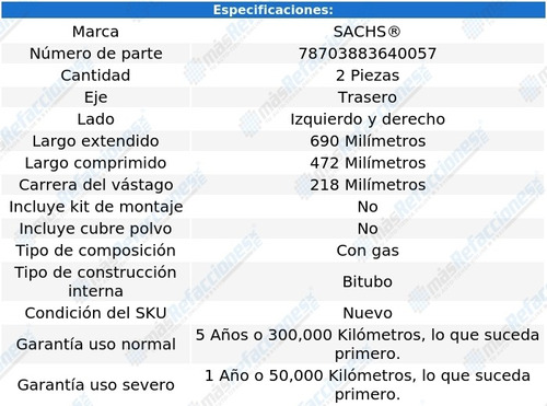 Par De Amortiguadores Tra Volvo S40 Fwd L4 2.0l 11 Sachs Foto 2