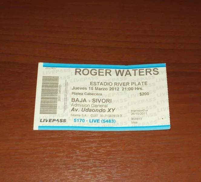 Entrada Roger Waters Argentina Marzo 2012