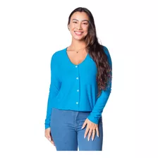 Camisa Feminina Rovitex Manga Longa Com Amarração Azul