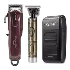 Kit Kemei Profissional Barbearia Corte Acabamento Shaver