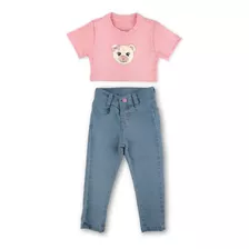 Conjunto Feminino Infantil Com Calça E Cropped