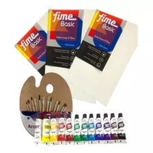 Kit Artistico Oleos Bastidores Pinceles Paleta Mezcladora 