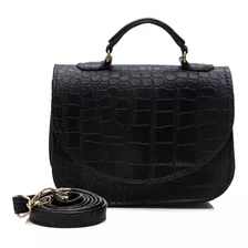 Bolsa Feminina De Lado Clutch Croco Promoção Ombro Preta