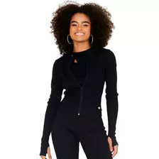 Jaqueta Preta Básica Canelada Planet Girls Blusa Dedeira 