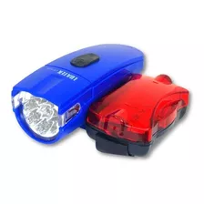 Luz Farol E Lanterna De Segurança Para Bike Frente Trazeira Cor Azul