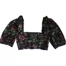 Blusa Zara Crop Top Negra Floral Xs Mex 24 Nuevo Envío Grati