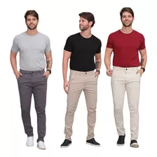 Kit 3 Calças Jeans Masculina Sarja Skinny Esporte Fino Lycra