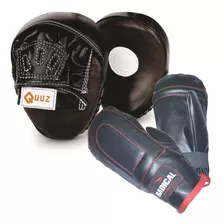 Par De Focos Curvo Cuero Eco + Guantines Box Entrenamiento