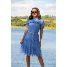 Vestido De Tule Com Babadinhos Infanto Juvenil Moda Evangéli