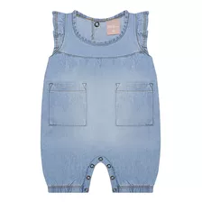 Macacão Regata Babadinhos Bebê Denim Tmx