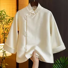 Camisa Hanfu Blouse Tang Suit Casaco Curto Moda Feminina