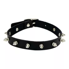 Gargantilha De Couro Spikes Choker Coleira Preta Punk Gótica