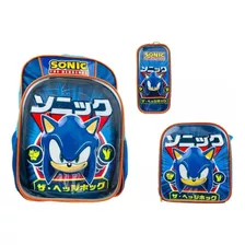 Set Mochila Lonchera Y Lapicera Escolar Grande Primaria Ruz Sonic 174816 Hegoh Coleccion Color Azul